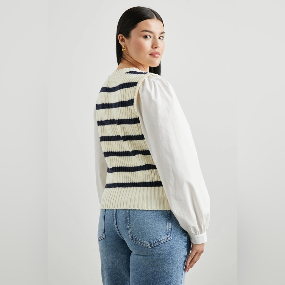 EUC Industry Bambi Crewneck Sweater Vest Ivory and Navy Stripe: as seen by Rails - Picture 7 of 15